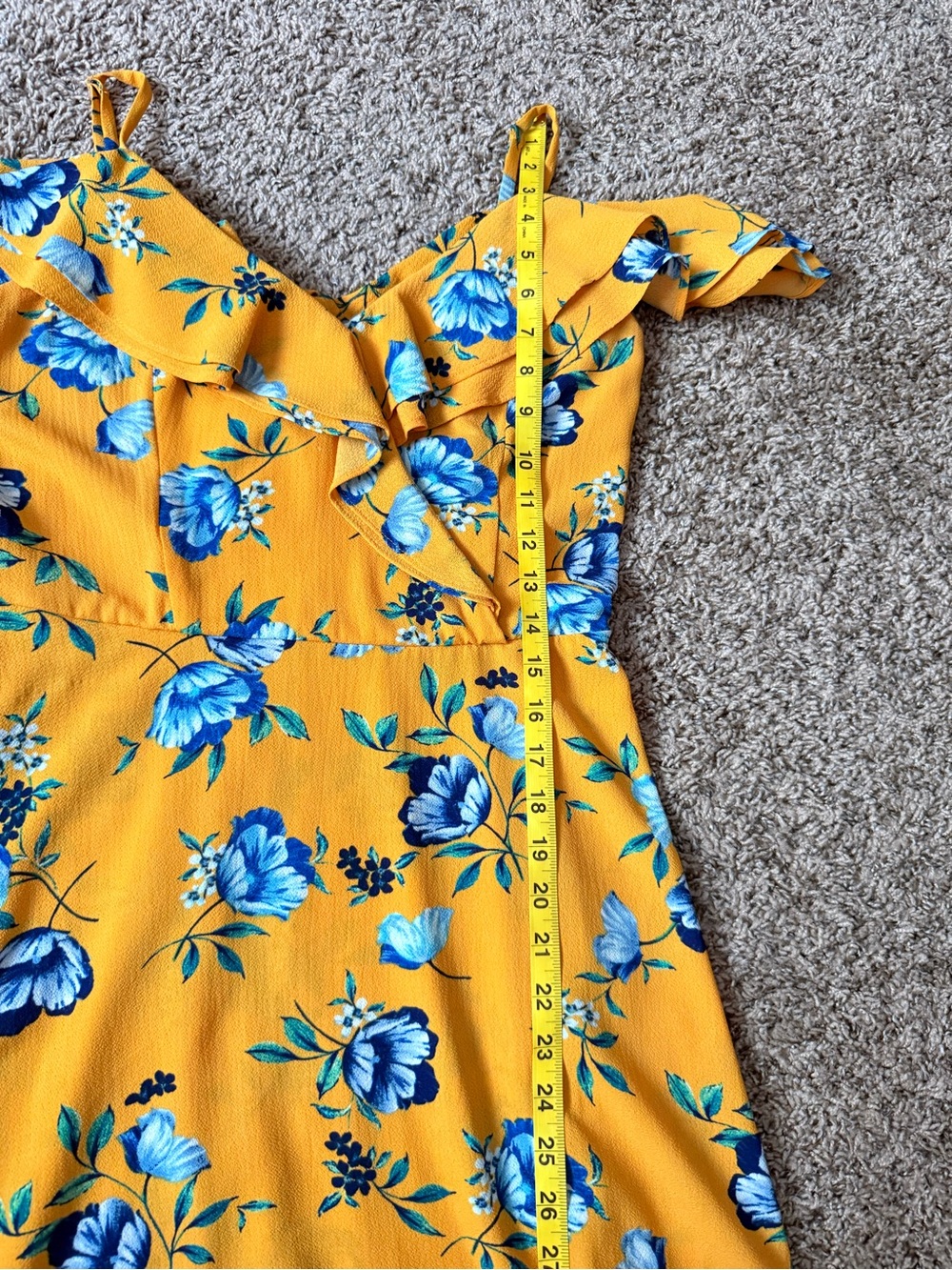 ☀️ BCX • Yellow Floral Ruffle Cold-Shoulder High-Low Dress • Juniors 9 or WM 8 - Picture 11 of 13